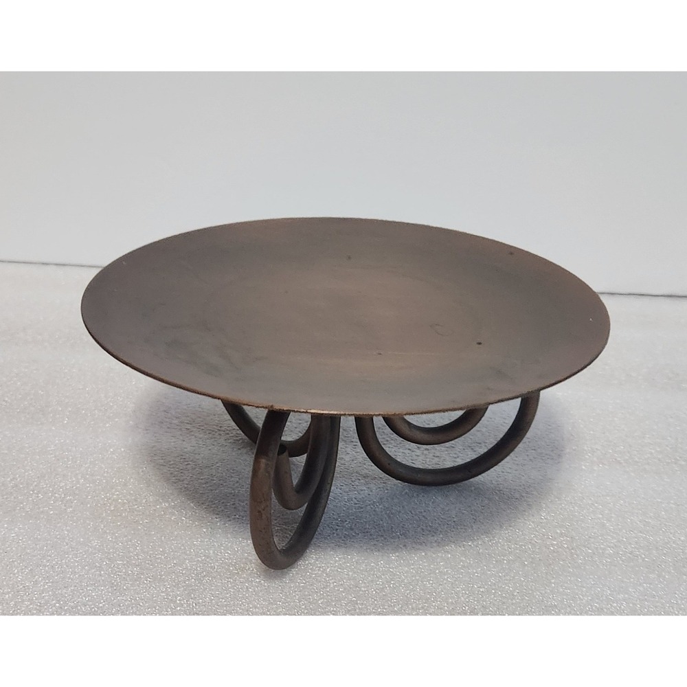 Rustic Metal Pillar Candle Holder Scroll Base Decorative Pedestal Plate Bronze